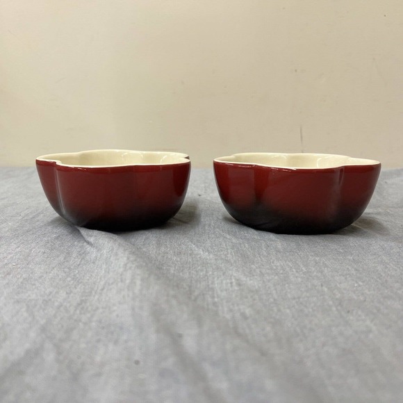 (2) Denby Flower Individual Mini Casserole Dish Cherry Red Discontinued Ramekin - Picture 3 of 11